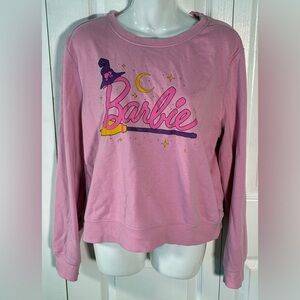 Pink Barbie Halloween Witch Crewneck 3/4 Sleeve Cropped Sweatshirt